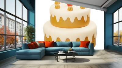 3d illustration of two layer cake with vanilla icing and cherry toppings, event cakes, wedding and birthday cakes abstract Wall mural