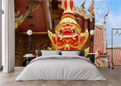 Red Thai giant demon Yaksha statue. Wall mural