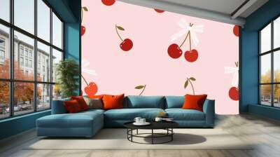 red ,orange , peach  cherry  with  striped white bow  seamless pattern Wall mural