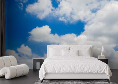 beautiful blue sky and white fluffy cloud horizon outdoor for background. Wall mural