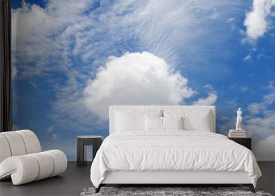 beautiful blue sky and white fluffy cloud horizon outdoor for background. Wall mural