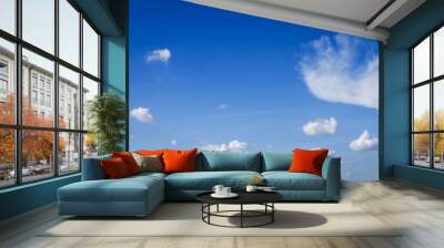 beautiful blue sky and white fluffy cloud horizon outdoor for background. Wall mural