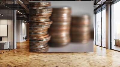 business financial strategy concept group row of coin stack money saving and investment plan. economy marketing and banking. Wall mural