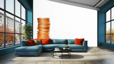 copper coin stack row growing pile on white background for money saving and investment business financial and banking concept. Wall mural