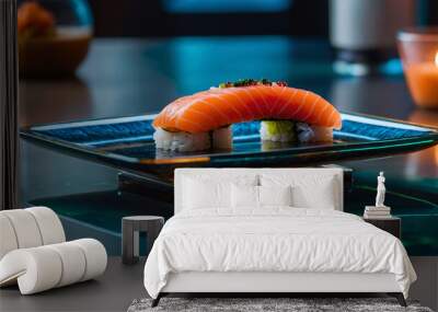 sushi with salmon on modern trays-1 Wall mural