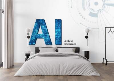 Abstract futuristic digital and technology on dark blue color background. AI(Artificial Intelligence) wording with the circuit design. Wall mural