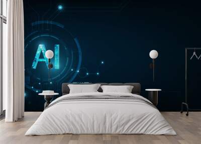 Abstract futuristic digital and technology on dark blue color background. AI(Artificial Intelligence) wording with the circuit design. Wall mural