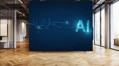 Abstract futuristic digital and technology on dark blue color background. AI(Artificial Intelligence) wording with the circuit design. Wall mural