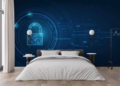 Padlock With Keyhole icon in. personal data security Illustrates cyber data or information privacy idea. blue color abstract hi speed internet technology. Wall mural