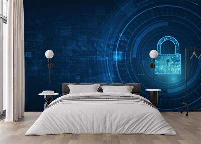 Padlock With Keyhole icon in. personal data security Illustrates cyber data or information privacy idea. blue color abstract hi speed internet technology. Wall mural