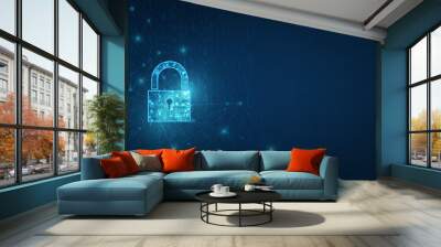 Padlock With Keyhole icon in. personal data security Illustrates cyber data or information privacy idea. blue color abstract hi speed internet technology. Wall mural