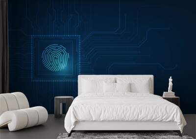 vector abstract security system concept with fingerprint on technology background. Wall mural