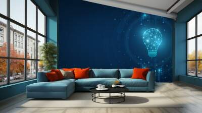 Vector circle tech with light blue and lamp bulb on technology background. Wall mural