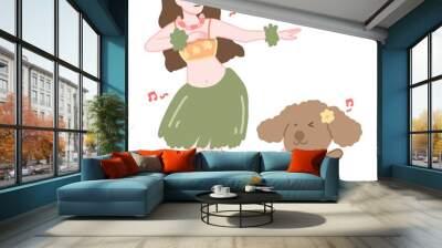 woman islander dancing with dog cartoon character vector design Wall mural