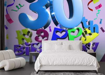 30 th Happy Birthday 3d rendering Ribbon as background.(with Clipping Path). Wall mural