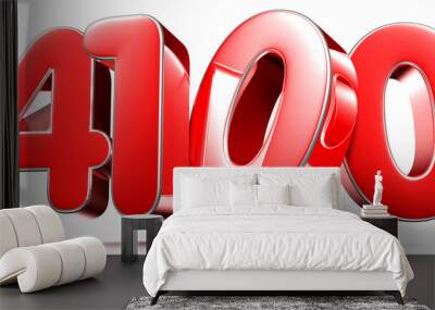 Rounded red numbers 4100 on white background 3D illustration with clipping path Wall mural