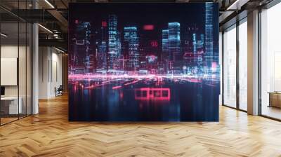 32. AI metropolis, digital innovation, futuristic city, neon holograms Wall mural