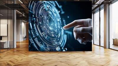 Close-up of a policymakerâ€™s hand adjusting a virtual economy dial, influencing key indicators, concept of economic control Wall mural