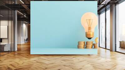 Light bulb with coins, representing idea-based financial growth, flat design illustration Wall mural