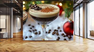 A bold and energizing Christmas Espresso Martini, with vodka, espresso, and coffee liqueur, garnished with coffee beans and a dusting of cocoa powder Wall mural