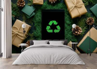 Sustainable gifting embracing eco-friendly practices for the holidays with recyclable packaging and green initiatives Wall mural