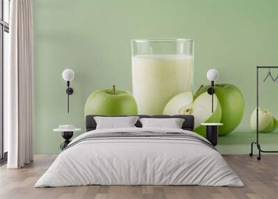 glass of milk and apple Wall mural