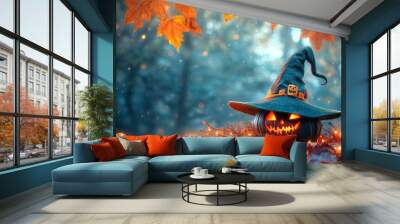 halloween witch in a pumpkin Wall mural