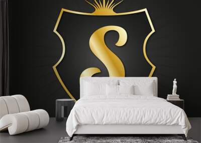 S Letter gold shield Wall mural