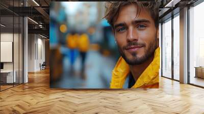 young man cleaning up street with team volunteer looking at camera community service concept.stock image Wall mural