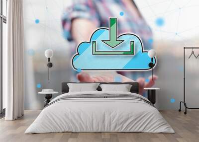 Concept of cloud download Wall mural