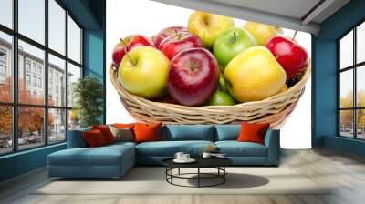 Different sorts of apples in a basket Wall mural