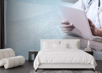 Female doctor using digital tablet; panoramic banner Wall mural