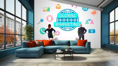 Global marketing concept watched by business people Wall mural