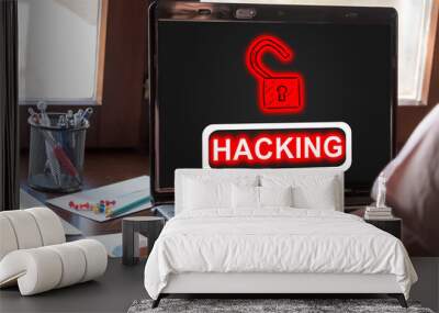 Hacking concept on a laptop screen Wall mural