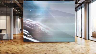 Hands using a laptop, hard light effect, overlayed with graph. panoramic banner Wall mural