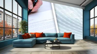 Man signing a contract. panoramic banner Wall mural