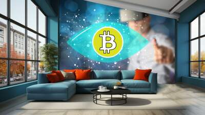 Man touching a bitcoin concept Wall mural