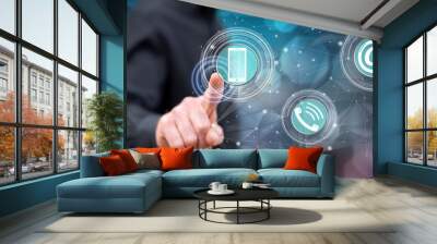 Man touching a contact concept Wall mural