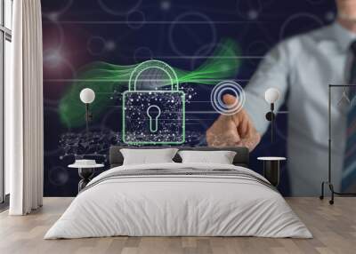 Man touching a digital security concept Wall mural