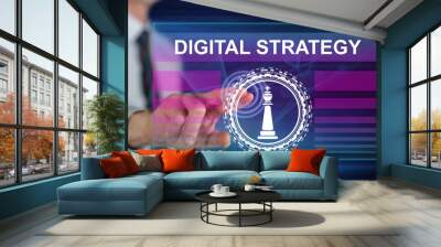 Man touching a digital strategy concept Wall mural