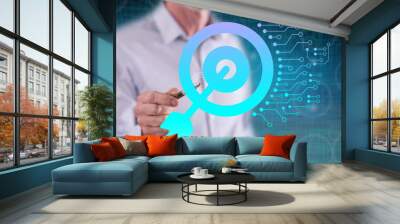 Man touching a digital strategy concept Wall mural