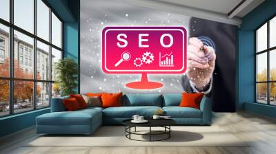 Man touching a seo concept Wall mural