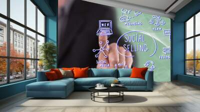 Man touching a social selling concept Wall mural