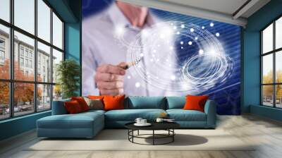 Man touching a virtual technology concept Wall mural