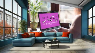 Media likes sharing concept on a laptop screen Wall mural