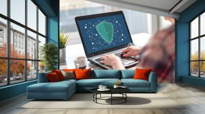 Network safety concept on a laptop screen Wall mural