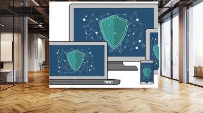 Network safety concept on different devices Wall mural