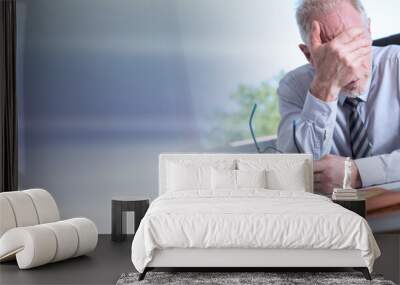 Portrait of stressed businessman; panoramic banner Wall mural