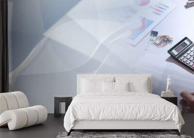 Senior businessman using a calculator, hard light. panoramic banner Wall mural