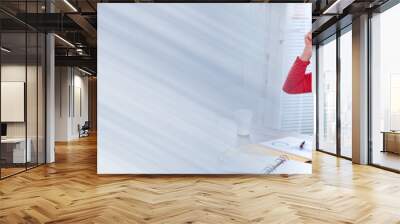 Successful mature businesswoman with arms up; panoramic banner Wall mural